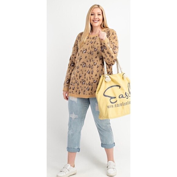 Easel NWT Leopard Print Oversized Knit Sweater Small - Picture 2 of 10
